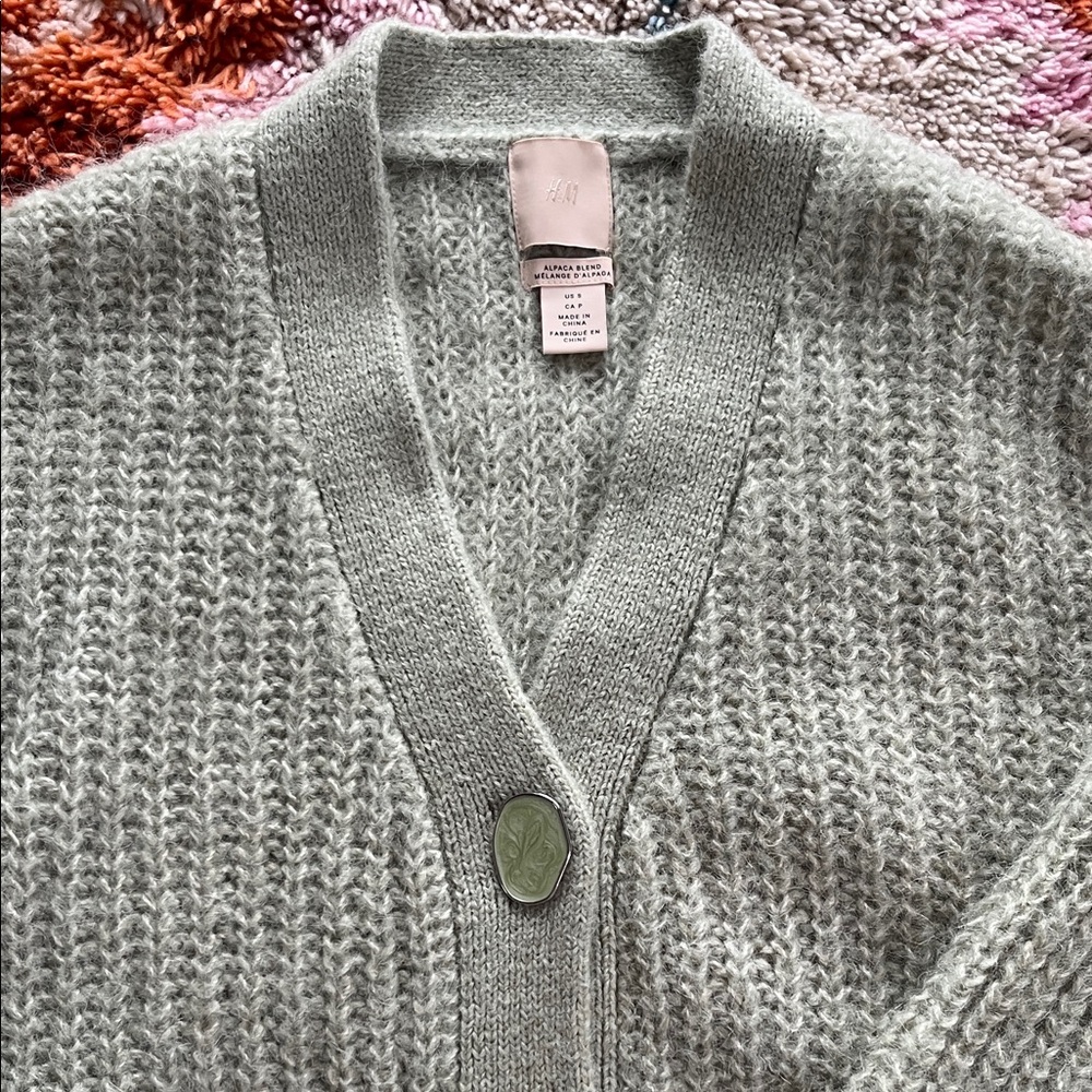 H&M COS vibe super warm Mint Color Alpaca 🦙 Wool Knit Cardigan Sweater, S - Picture 3 of 7